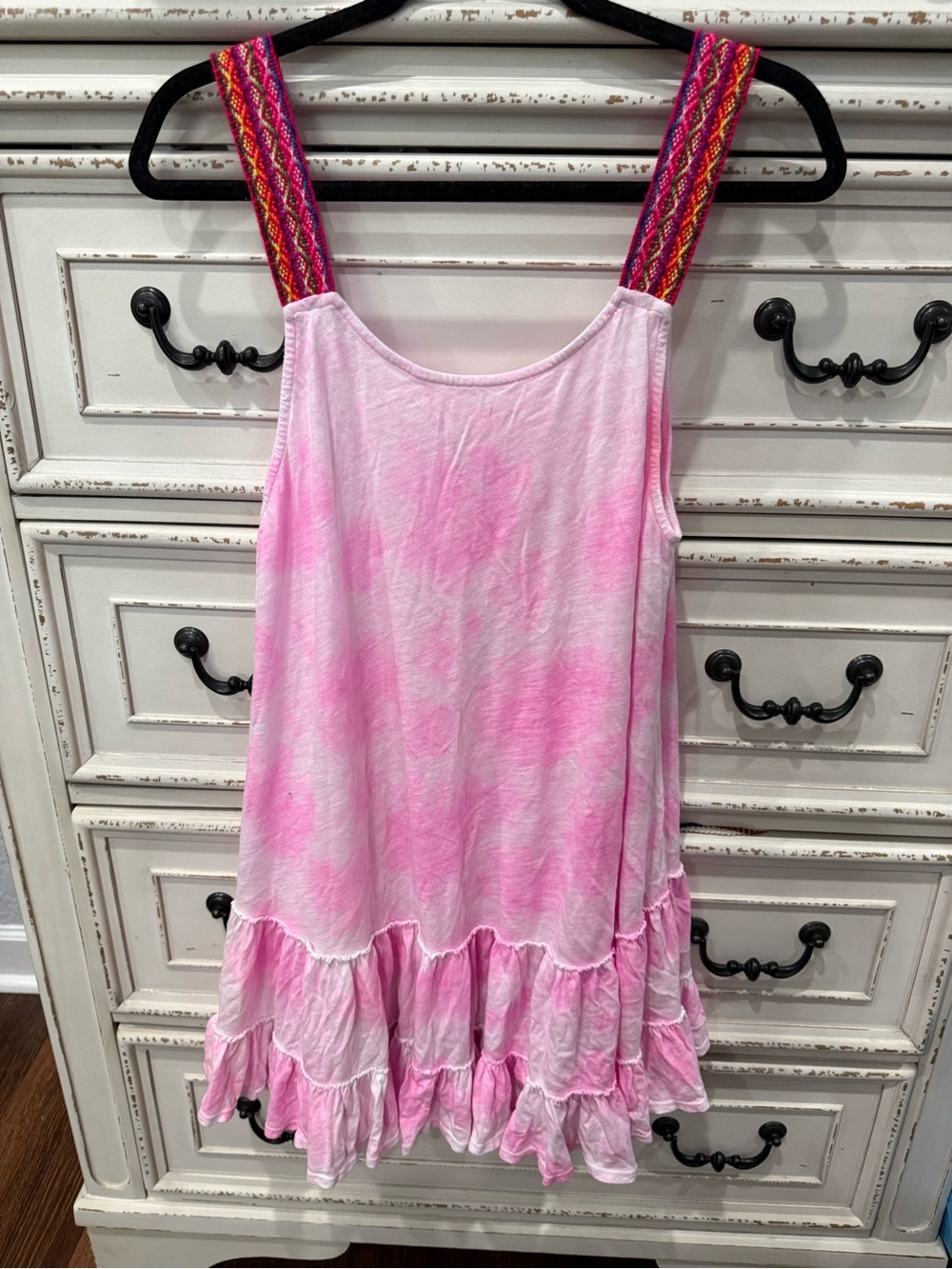 Pitusa Women’s Tie-Dye Ruffle Tank Dress with Embroidered Straps